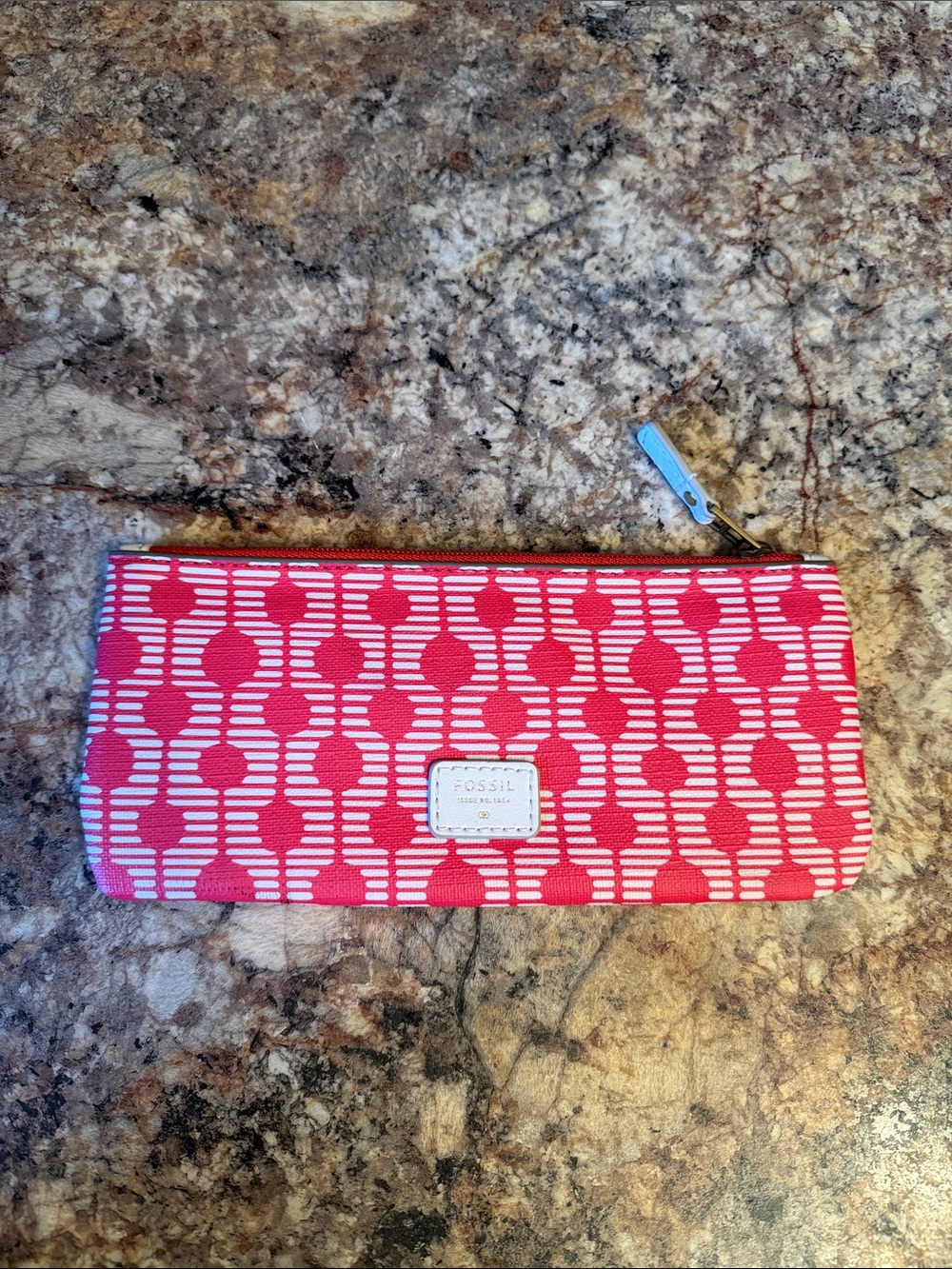 Fossil Red And White Zipper Pouch